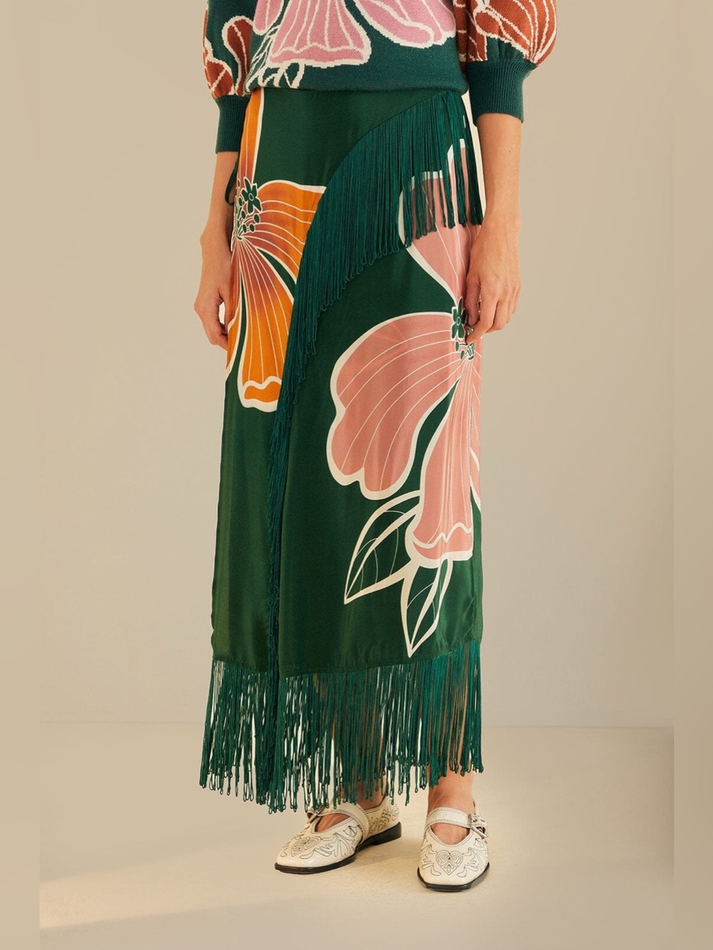 Farm Rio: Green Honolulu Flowers Fringe
Maxi Skirt - Picture 2 of 10